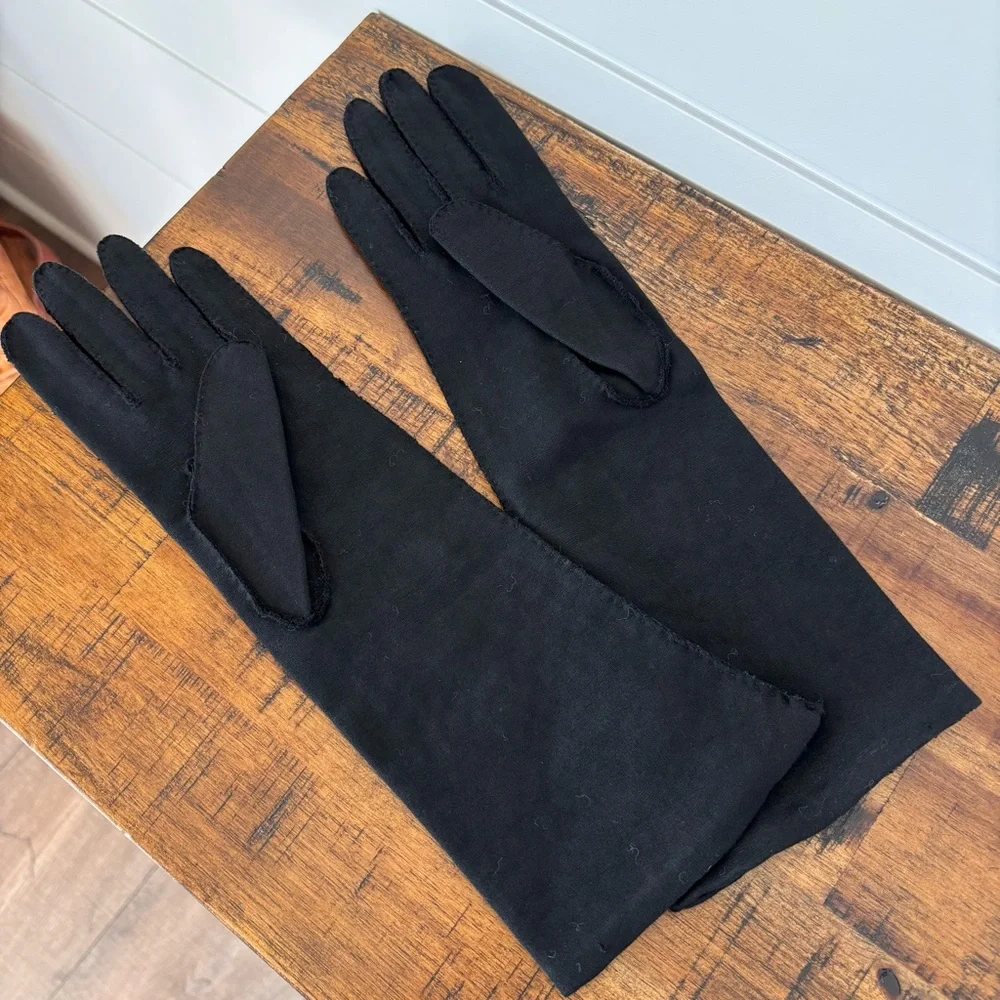 Vintage Black Beaded Cotton Women's Dress Gloves Size 7